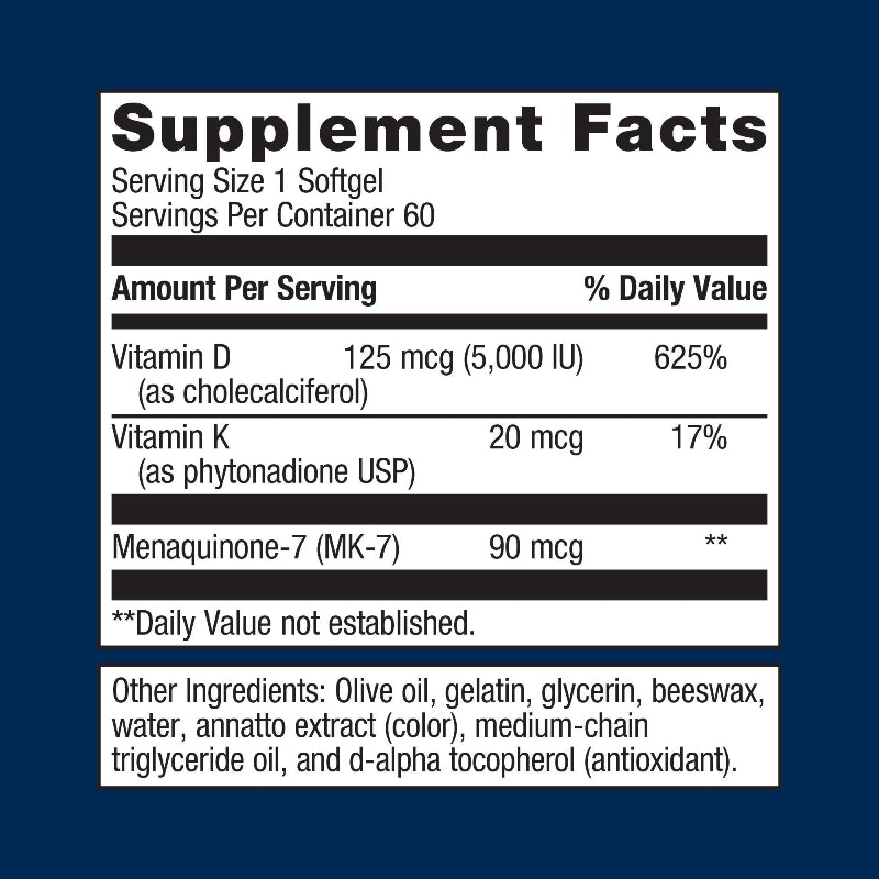 D3 5,000 + K Supplement Facts