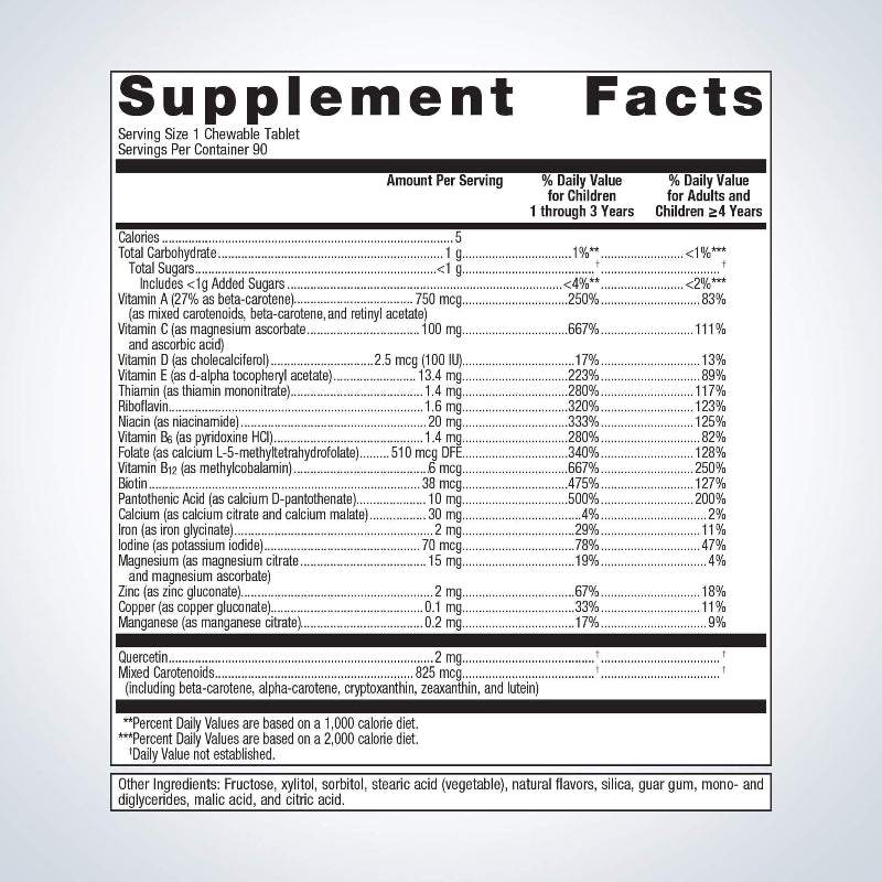 Multigenics Chewable Supplement Facts