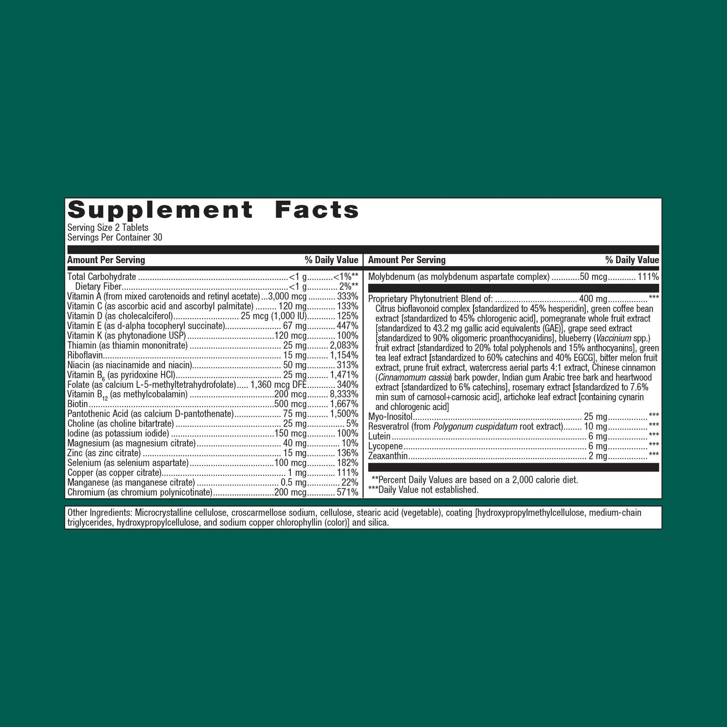 PhytoMulti Supplement Facts