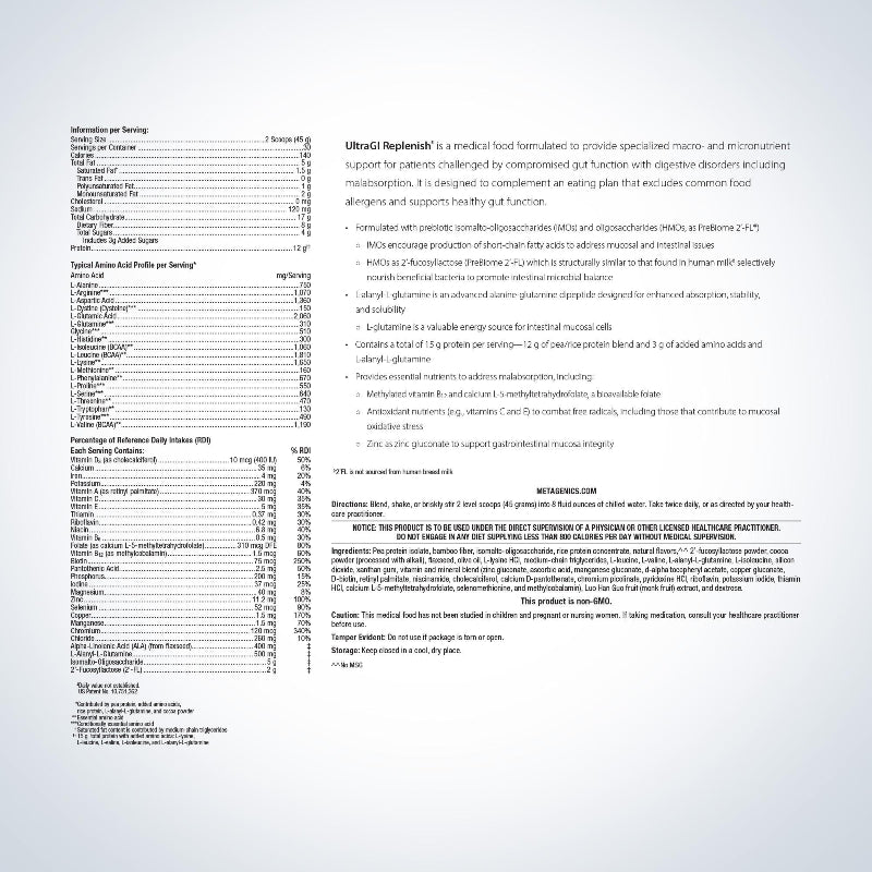 ULTRA G.I. REPLENISH CHOCOLATE 2 pound bag Supplement Facts