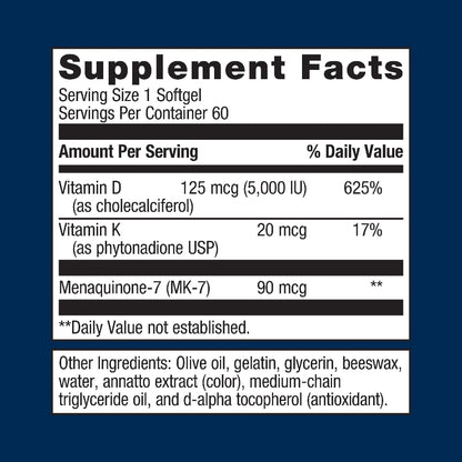 D3 5,000 + K Supplement Facts